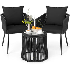 Tangkula 3 Pieces Patio Rattan Bistro Conversation Set