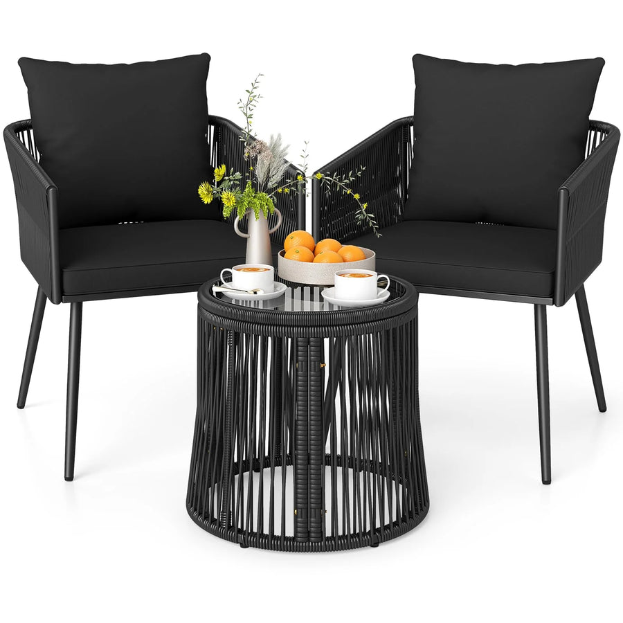 Tangkula 3 Pieces Patio Rattan Bistro Conversation Set