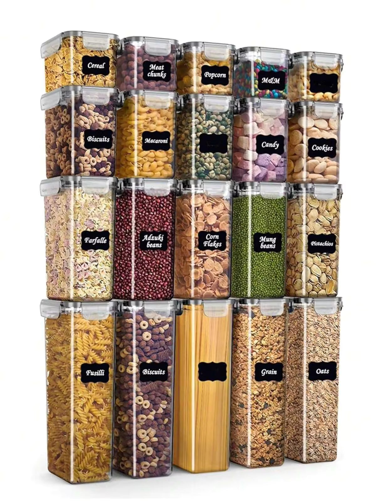 48pcs Large Food Storage Containers With Lids Plastic Storage Airtight Jars For Flour, Cereal, Sugar, Baking Supplies, With LabelsHome Decor, Party Storage, Christmas Storage, New Year Storage