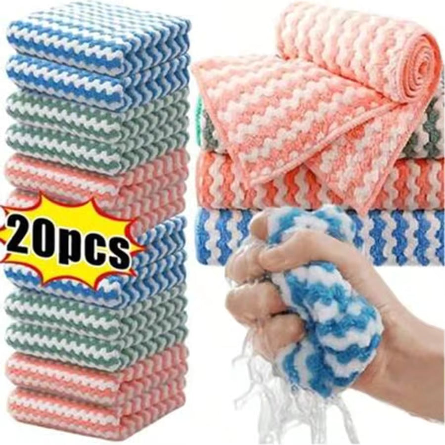 20pcs Ultra Soft & Absorbent Microfiber Dish Cloths - Machine Washable Towels For Kitchen, Bathroom, Car And Window Cleaning