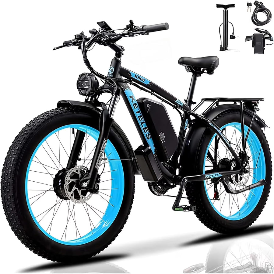 KETELES Electric Bike for Adults, Peak 4000W Dual Motor Ebike，26" Fat Tire Electric Mountain Bike, 48V 23AH Removable Battery UL 2849