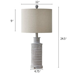 Oneach 3 Way Dimmable Table Lamp Set of 2 with USB Ports for Bedroom Living Room 24.5" Vintage Rustic Farmhouse Touch Control Nightstand Bedside Lamps Resin (Bulbs)