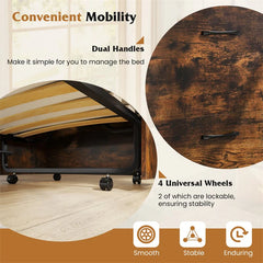Cot Size Murphy Cabinet Bed with Mattress, 2-in-1 Folding Rollaway Guest Bed into Storage Cabinet with Lockable Wheels for Home Office